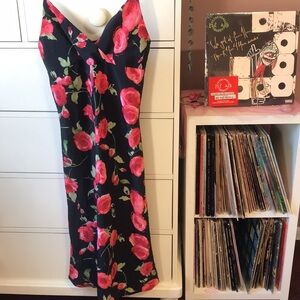 Vintage Y2K Betsey Johnson Vibes Midi Ballerina Dress Black Roses Medium USA Hot